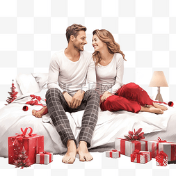 幸福的夫妇坐在圣诞装饰的客厅的
