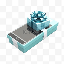 消息盒子图片_手机上礼品盒消息的 3D 插图