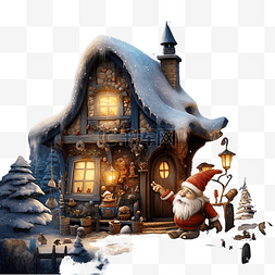奇幻自然图片_圣诞夜场景与侏儒和他神奇的房子