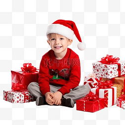 圣诞老人小男孩躺在装饰精美的房
