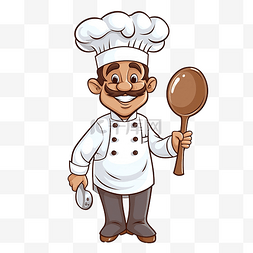 卡通厨师拿着锅铲厨具插画