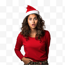 猜测图片_戴着圣诞帽的女孩在孤立的墙上，