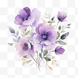 花卉组合与水彩元素紫罗兰花和叶