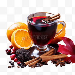 茶石榴图片_热红酒有机水果秋叶香料在木桌上