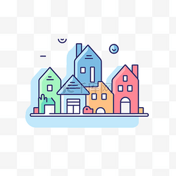 扁平多彩城市房屋插画 向量