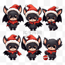 设置可爱的蝙蝠在圣诞服装卡通动