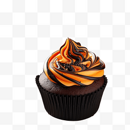 万圣节纸杯蛋糕装饰着黑色和橙色