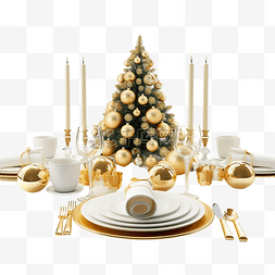 美丽的节日餐桌，配有圣诞树装饰