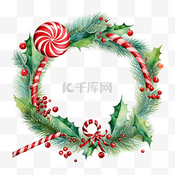 圣诞节文案图片_圣诞水彩花环框架与冷杉树枝绿叶