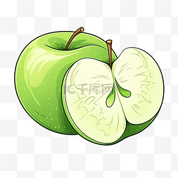 青苹果图片_青苹果半片孤立水果线艺术孤立