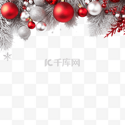 银色的图片_喜庆的圣诞边框，冷杉树枝和雪花