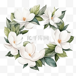 玉兰图片_水彩白玉兰花叶花束剪贴画花圈框