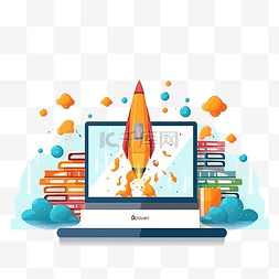 商业理念图片_火箭发射与书籍在线教育插图登陆