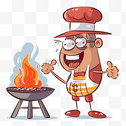 烧烤剪贴画卡通人物正在用烤架烧