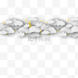 天气边框图片_剪纸风格云朵横图白色