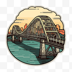 纽约卡通图片_风格纽约河桥桥梁符号复古图案插