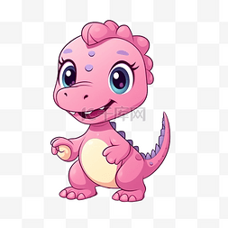 恐龍卡通图片_可爱的恐龙粉红色站立和微笑漫画