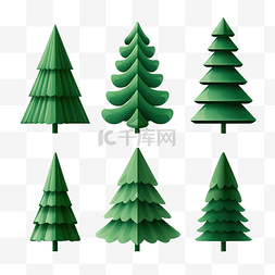 绿色圣诞树套装简单最小形状枞树