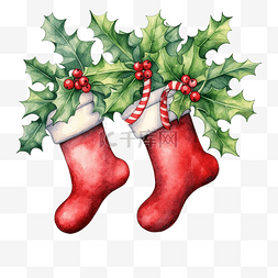 圣诞长袜图片_圣诞冬青边框与长袜和礼物