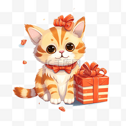 圣诞节时带礼物的卡通猫动物人物