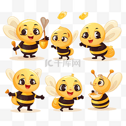 蜂巢图片_卡通可爱的蜜蜂吉祥物，有不同的
