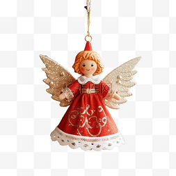 明亮图片_红色圣诞树上手工制作的圣诞天使