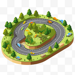 赛车跑道剪贴画等距道路和树木图