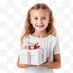 抱着盒子的女孩图片_女孩拿着一个漂亮的明亮玩具，形