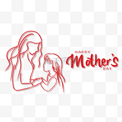 母亲节抽象线条画红色装饰
