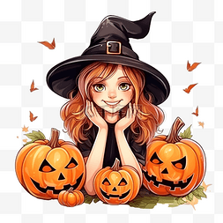 十月微笑的女孩在女巫帽子万圣节
