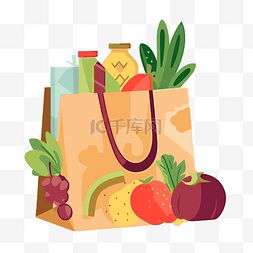杂货袋剪贴画购物纸袋与水果和蔬