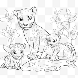 儿童着色书卡通豹子家族在大自然