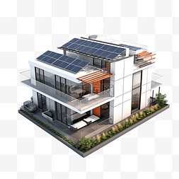 城市太阳能图片_带太阳能电池板的公寓楼的 3d 插