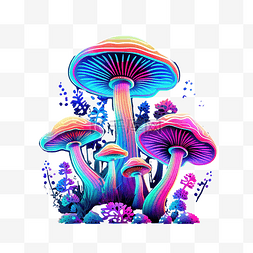 霓虹迷幻图片_三色霓虹蘑菇png插图