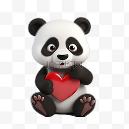 熊猫与竹子图片_可爱的熊猫与心可爱的动物 3d 渲