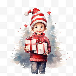 戴着圣诞老人帽子的小男孩站在圣