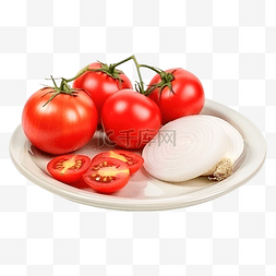 盘子水果图片_将洋葱和番茄切片放在盘子上