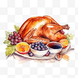 感谢的贺卡图片_一包带水彩感恩节食物的火鸡