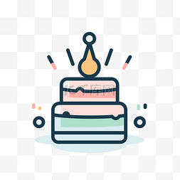 带蜡烛的简单线条蛋糕礼帽 向量