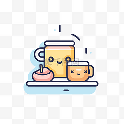 卡哇伊icon图片_咖啡杯和带有笑脸平面图标的甜蜜