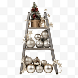 小工具盒图片_小梯子上有圣诞装饰品的盒子