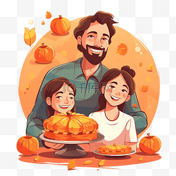 感恩节快乐父亲和女儿带着南瓜饼