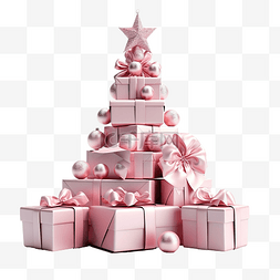 粉色圣诞礼盒图片_3d 渲染小礼品盒和金属粉色圣诞树