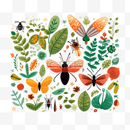 昆虫和花园概念以丰富多彩的主题