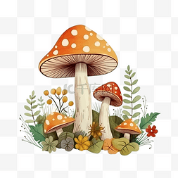 可爱的菌的图片_野生自然植物蘑菇水彩插画可爱卡