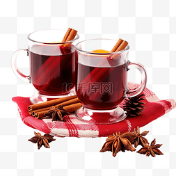 红酒和酒杯图片_木头上的一杯热红酒和圣诞配饰