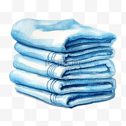 蓝色毛巾水彩