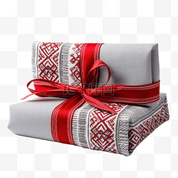 用红色和灰色纺织品包裹的圣诞生