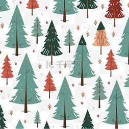 冷杉树无缝圣诞图案与圣诞树卡通