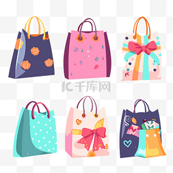 彩色丝带图片_礼品袋剪贴画彩色购物袋，带有不